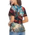 thumbnail image 3 of Vsdgher Beautiful Red Train Hot Air Balloon Women Shirts V Neck Short Sleeve Tops T-Shirt Basic Tees, S to 3XLMedium, 3 of 5