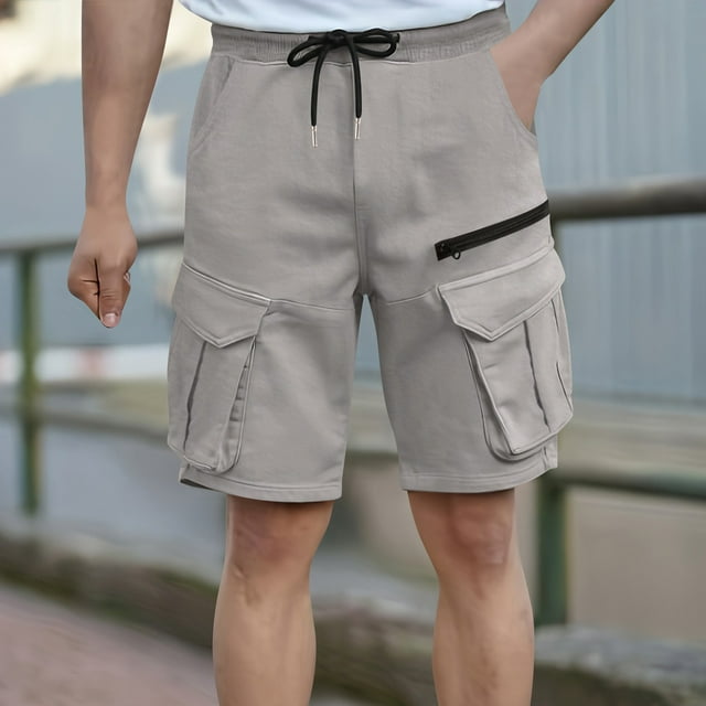 asjyhkr Cargo Shorts for Men Lightweight Breathable Drawstring Elastic Waist Work Vacation Shorts with Pockets