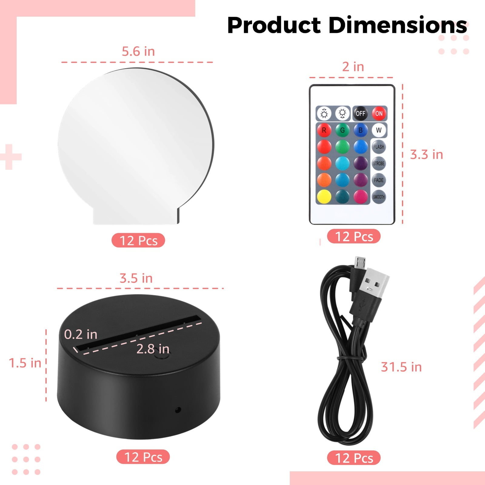12-Pack LED Night Light Base with Acrylic Sheet, 16 Colors Remote Control, DIY 3D Display Lamp for Home Bar Cafe Decor
