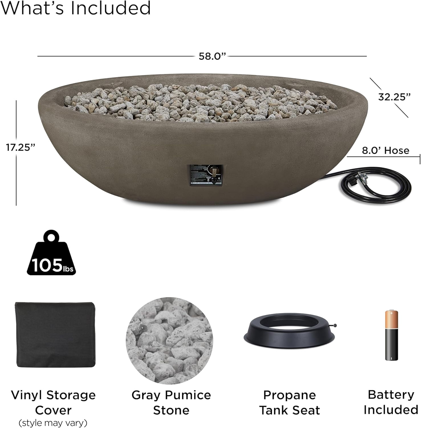 Real Flame Riverside 58" Oval Concrete Propane Fire Pit in Glacier Gray