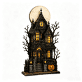 thumbnail image 2 of Layered Halloween Haunted House Scene Decoration, Lighted Halloween Village Display with Ghost Pumpkin Witch LED Lights, Seasonal Tabletop Decor for Home Shelf Mantel Party, 2 of 6
