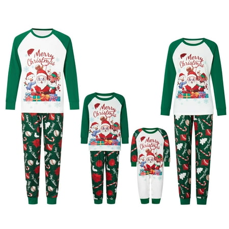 

FSDJHSDH Family Matching Christmas Pajamas Sets Santa Snowman Reindeer Print Tops Pants Sleepwear Green Kid 11-12 Years