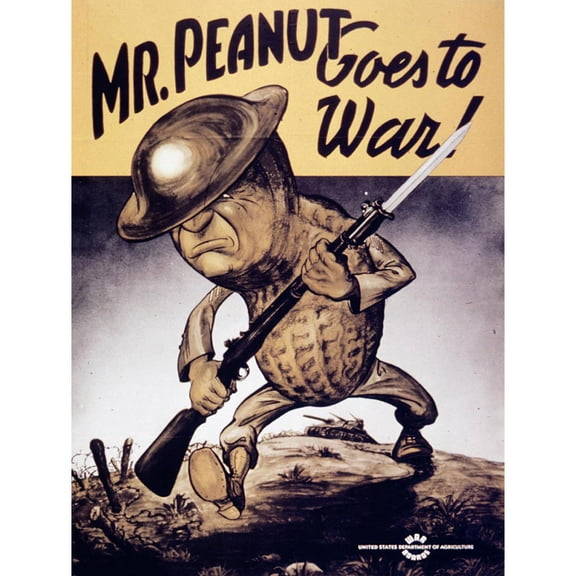 Vintage Poster Mr Peanut Goes to War Helmet Gun Department of Agriculture WWII Usa Unframed Wall Art Print Poster Home Decor Premium