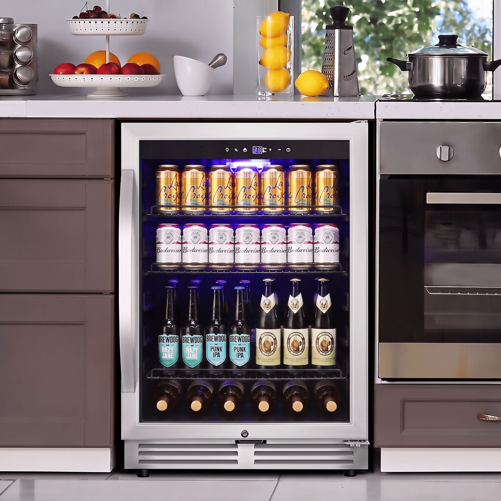 Nipus 24 Inch Beverage Refrigerator Cooler,190 Cans,Built-In ,Under Counter Soda Beer Cooler with Glass Door,For Home Kitchen Bar Office