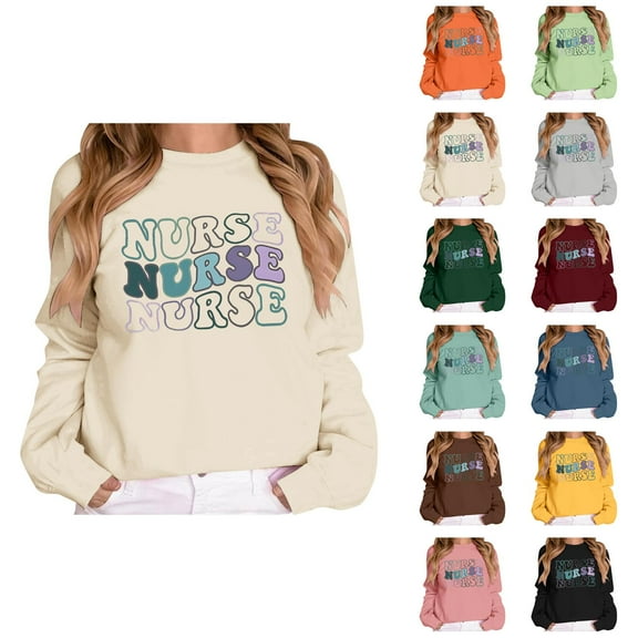 Nurse Sweatshirts for Women 2025 Fall Winter Long Sleeve Crewneck Graphic Sweat Shirts Pullover Tops