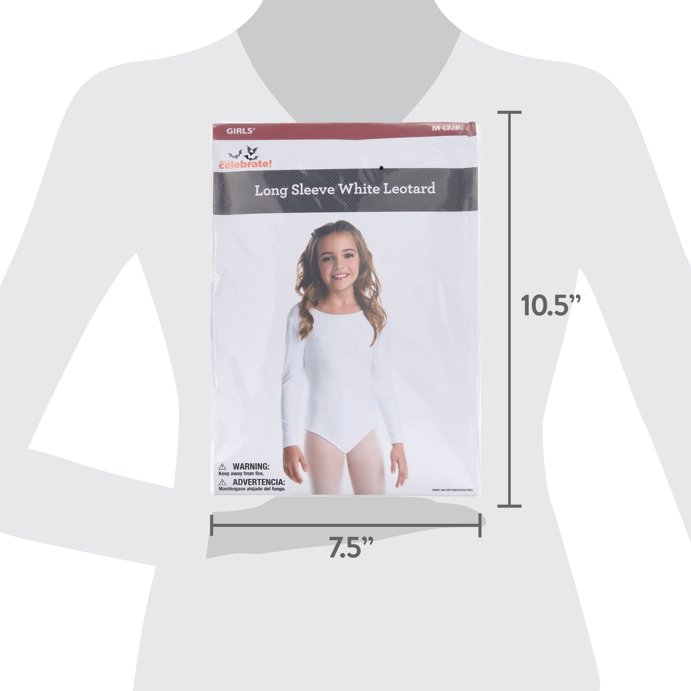 Long Sleeve Leotard Costume Accessory for Children, White, M (7/8), Halloween by Way To Celebrate