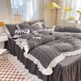 thumbnail image 1 of Juego de cama de princesa Kawaii Seersucker para niñas, algodón lavado, estilo coreano, funda de edredón de encaje con volantes de lujo, falda de cama tamaño Queen, 1 of 6