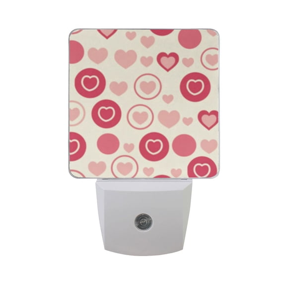 Heart on Circle Night Light 2 Pack LED Nightlight Plug into Wall Dusk to Dawn Sensor Soft White