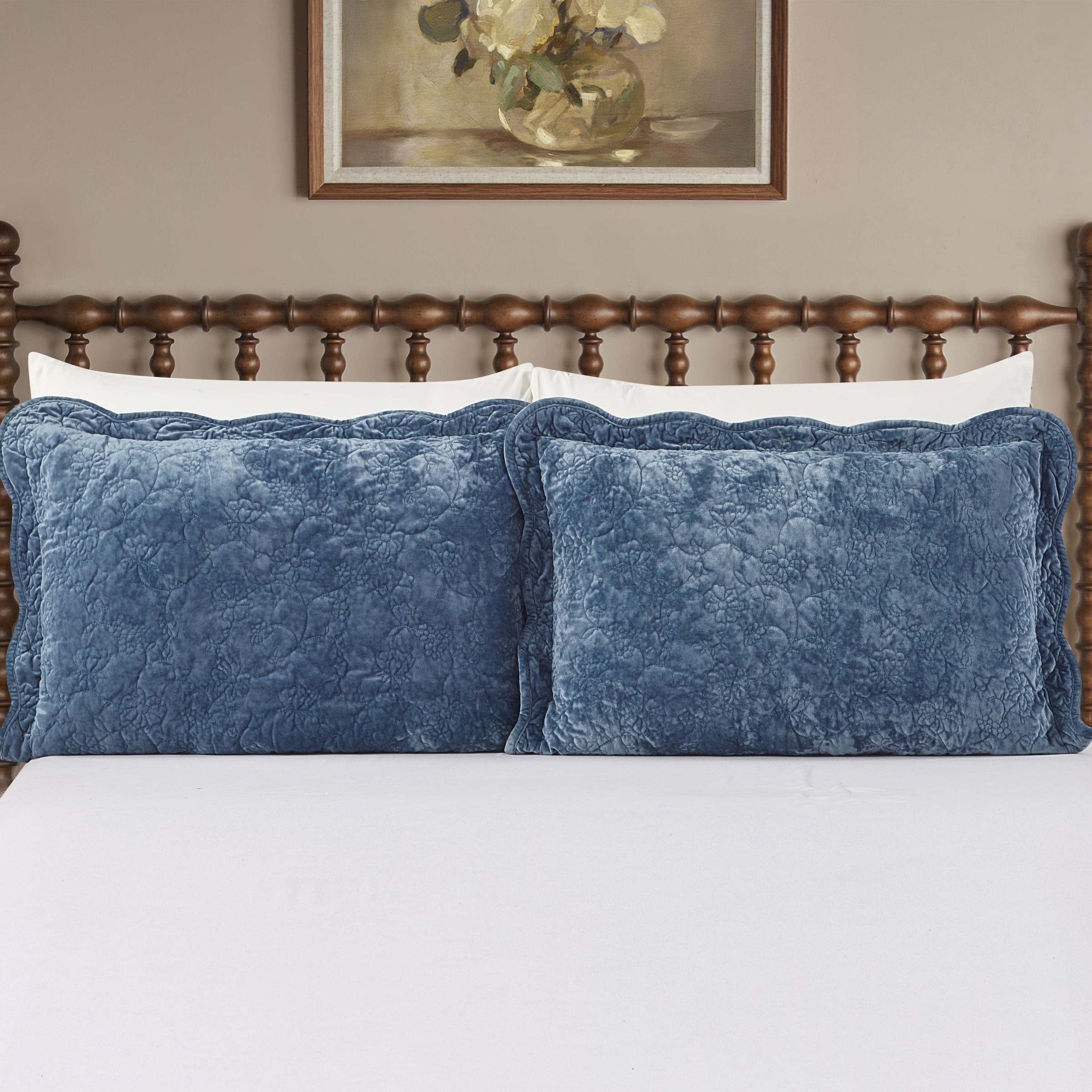 The Pioneer Woman Eloise Floral Velvet Pillow Shams, Blue Dust, King, 2 Pack