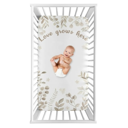 UPC: 0846480084365 | Botanical Taupe Floral Leaf Photo Op Fitted Crib Sheet by Sweet Jojo Designs