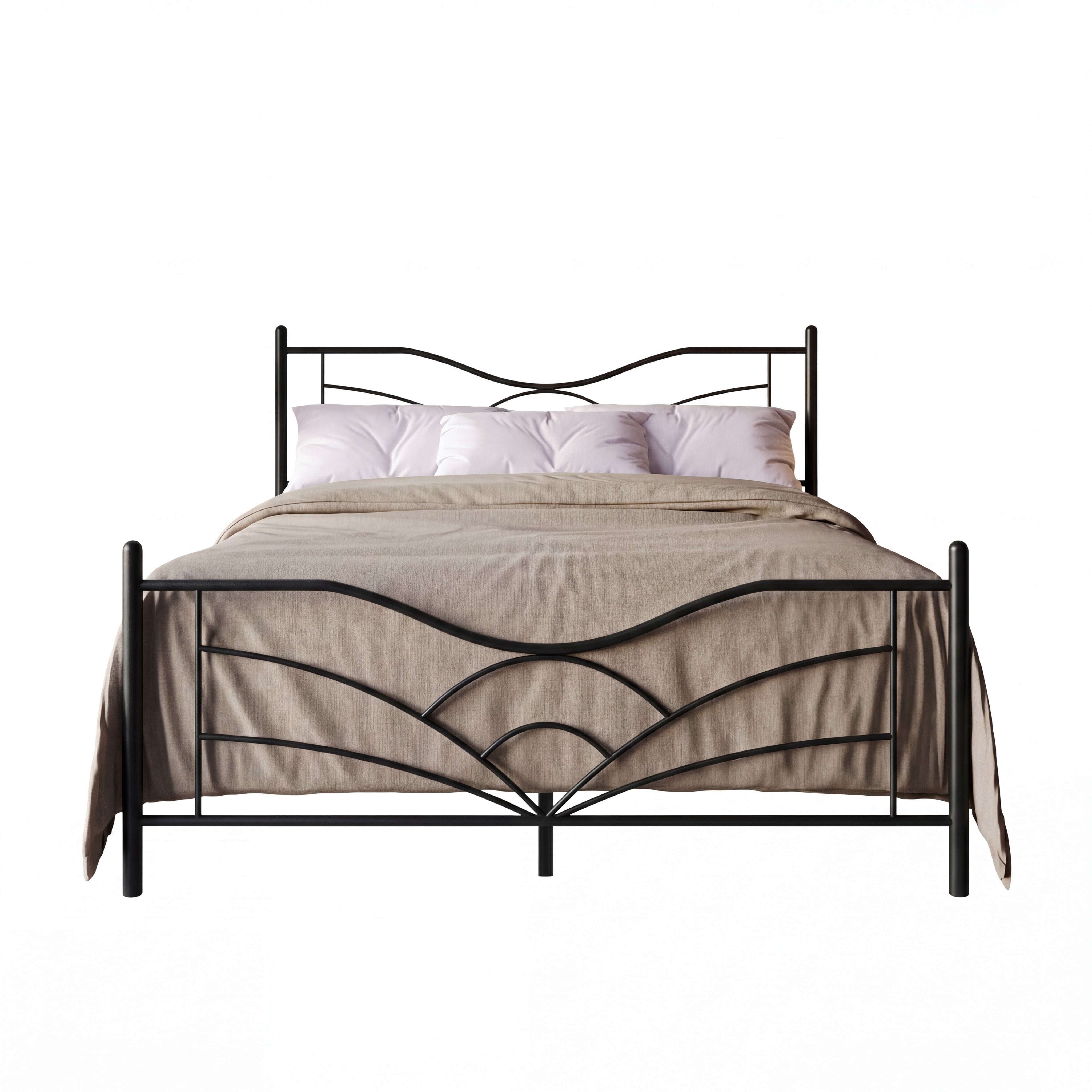 Home Design Enfield Classic King Metal Platform Bed, Curved Headboard and Footboard, No Box Spring Needed, Black
