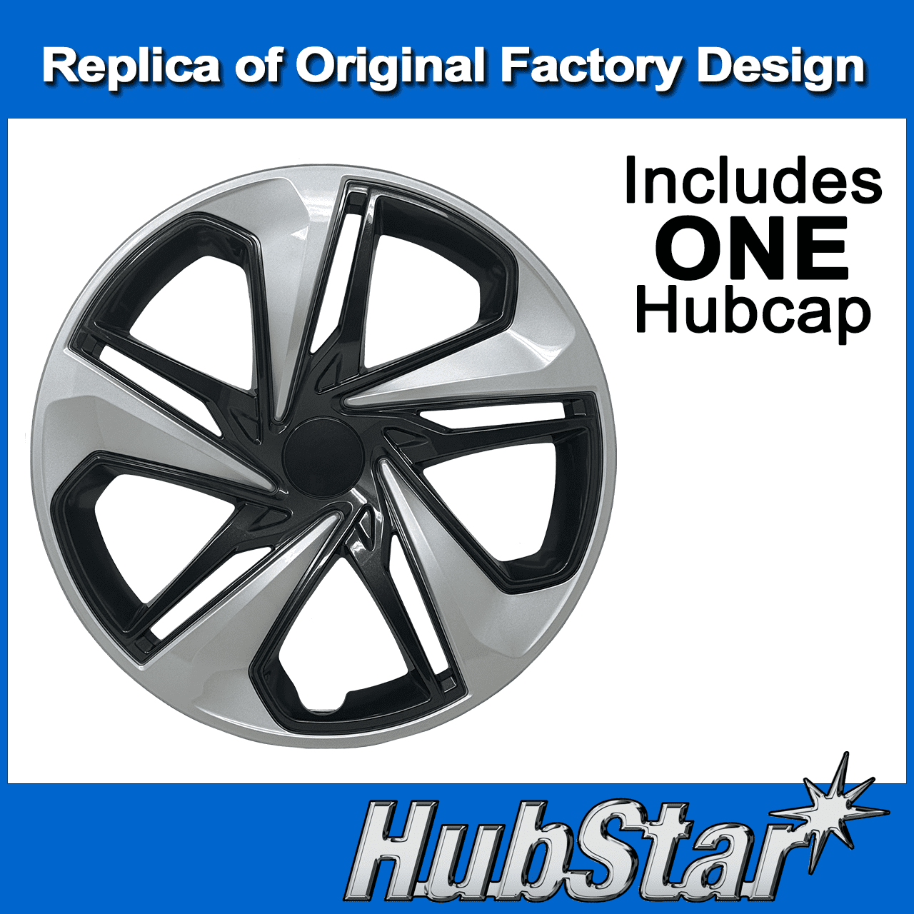HubStar Premium Hubcap Replacement for Honda Civic 2019-2021, 16-inch Replica Silver-Charcoal Wheel Cover (1 Piece)