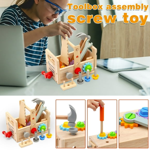 TIMIFIS Toys For 3 Year Old Wooden Tool Set For Toddlers Pretend Play Construction Kids Tool Set With Wooden Tool Box And Accessory Play Set Creative Gift For Boys Girls Gifts