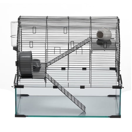 Clear Small Animal Cage with Water Bottle,Portable 360-Degree View Habitat for Hamsters,Mice,Rats,Guinea Pigs - Ventilated Enclosure 22.8"x15"x21.3"