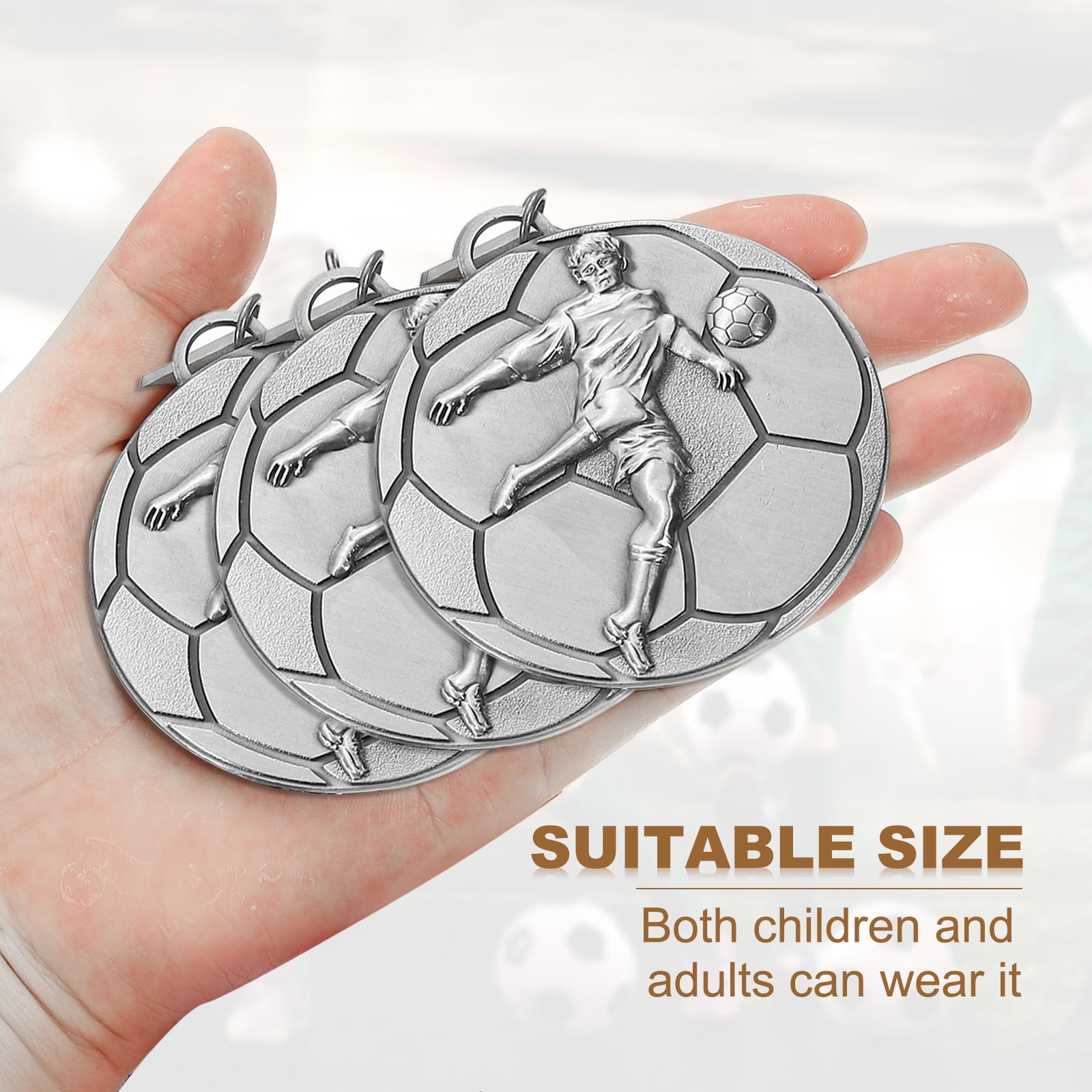 Uxcell Football Events Award Medals with Ribbons, Winner Medals Prizes for Competitions Sports Party Silver