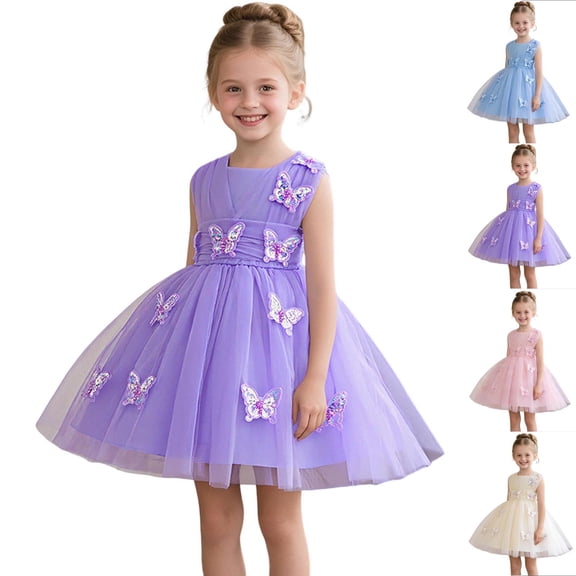 AHTJRT Girls Butterfly Birthday Dress Princess Tulle Tutu Dresses Pageant Party V Neck Formal Ball Gowns Beige 4-5 Years