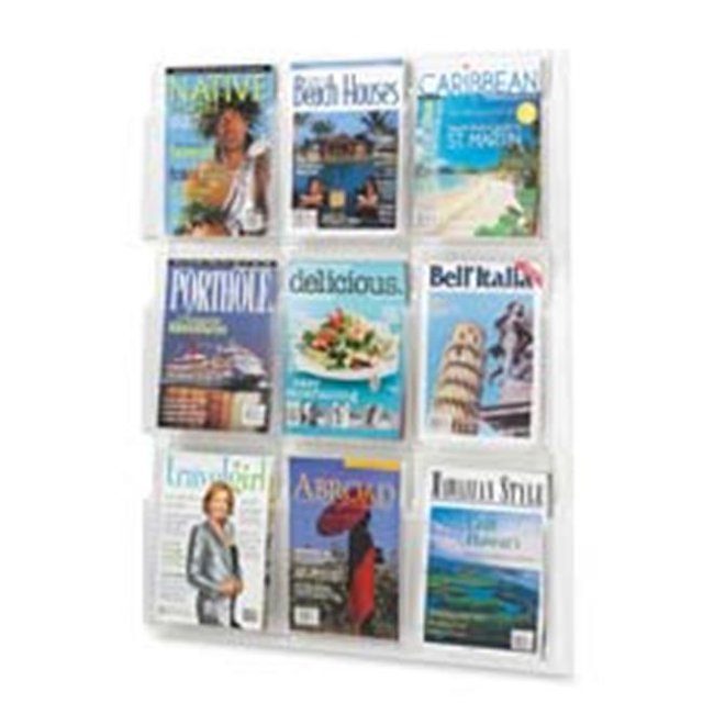 Safco Products Company SAF5603CL Magazine Display Rack- 9 Pockets- 30in.x2in.x36-.88in.- Clear