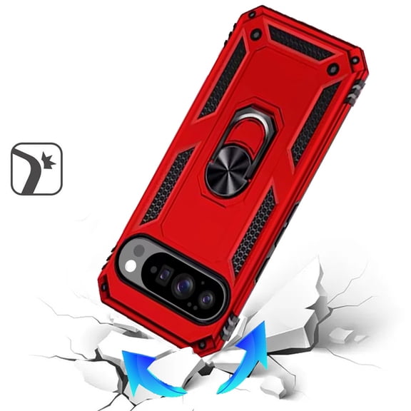 XPM for Google Pixel 10 /Pixel 10 Pro Phone Case, Hybrid Shockproof Durable 360 Degree Rotatable Ring Stand Holder Kickstand Fit Magnetic Car Mount Cover for Pixel 10 / 10 Pro (Red)