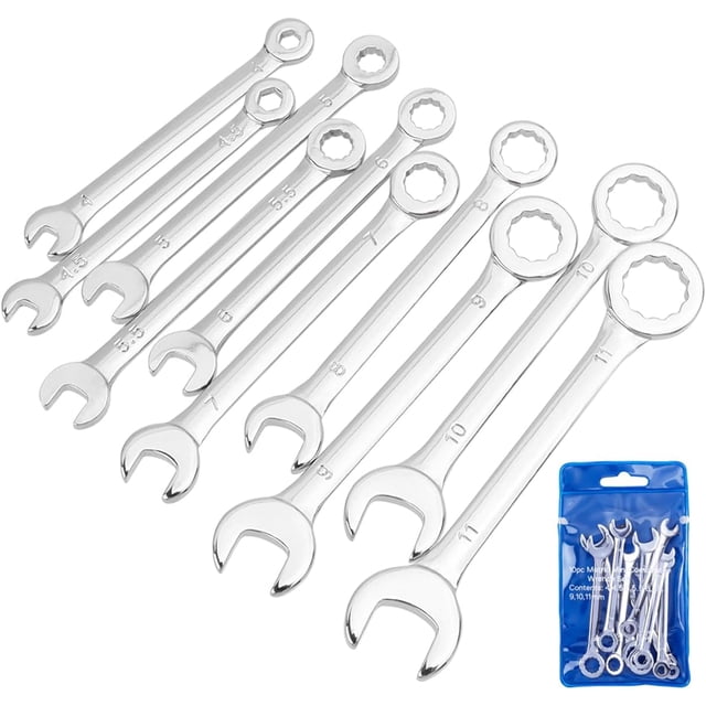 10pcs Mini Metric Wrench Set, Open and Box End Ignition Wrench Set Small Combination Wrench Sets Dual-purpose Spanner Tool 4mm-11mm