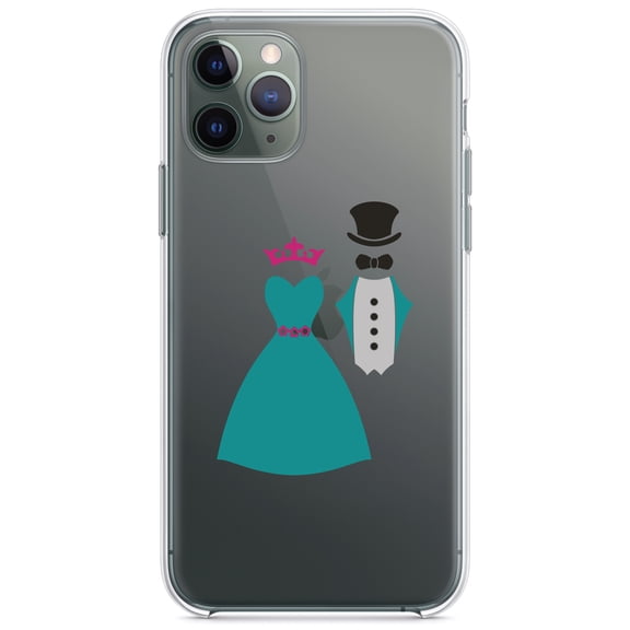 DistinctInk Clear Shockproof Hybrid Case for iPhone 13 PRO (6.1" Screen) - TPU Bumper Acrylic Back Tempered Glass Screen Protector - Bride & Groom Wedding Attire