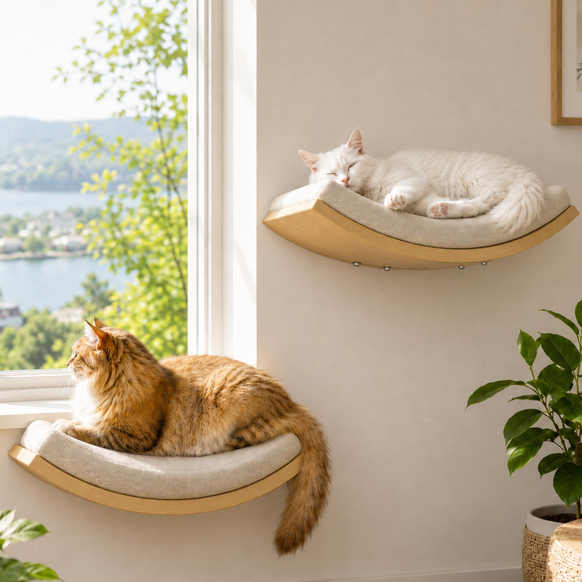 Foam/Felt-Wood 1 Curved Bed Cat Wall Mounted Perch Shelf