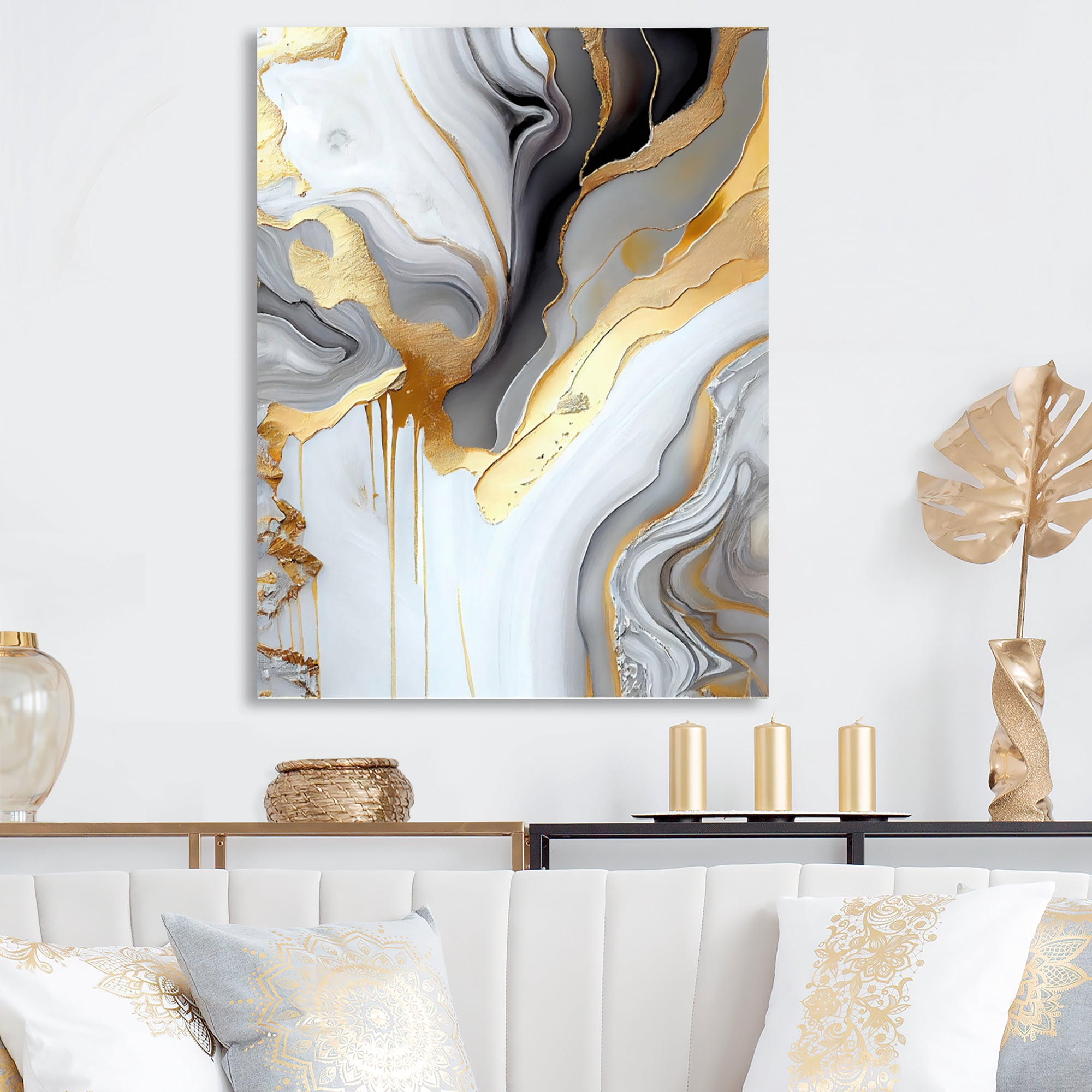 Designart White And Gold Marble Abstract II Canvas Wall Art