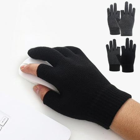 

Anvazise 1 Pair Winter Gloves 2 Fingers Exposed Touch Screen Windproof Anti Slip Elastic Wristband Thicken Winter Gloves for Writing Black
