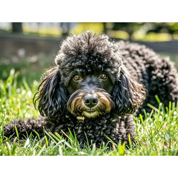 Black Poodle Grassland Diamond Painting DIY Kits 5D Diamond Art Full Round Drill Rhinestones Crystal by Number Embroidery Arts and Crafts for Living Room Bedroom Home Wall Decor 12x16 inch