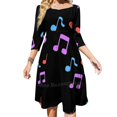 thumbnail image 2 of Playful Notes Square Neck Dress New Plus Size Elegant Women Waist Tight Dress Note Clef Melody Music Notes Rhythm Treble Note, 2 of 5