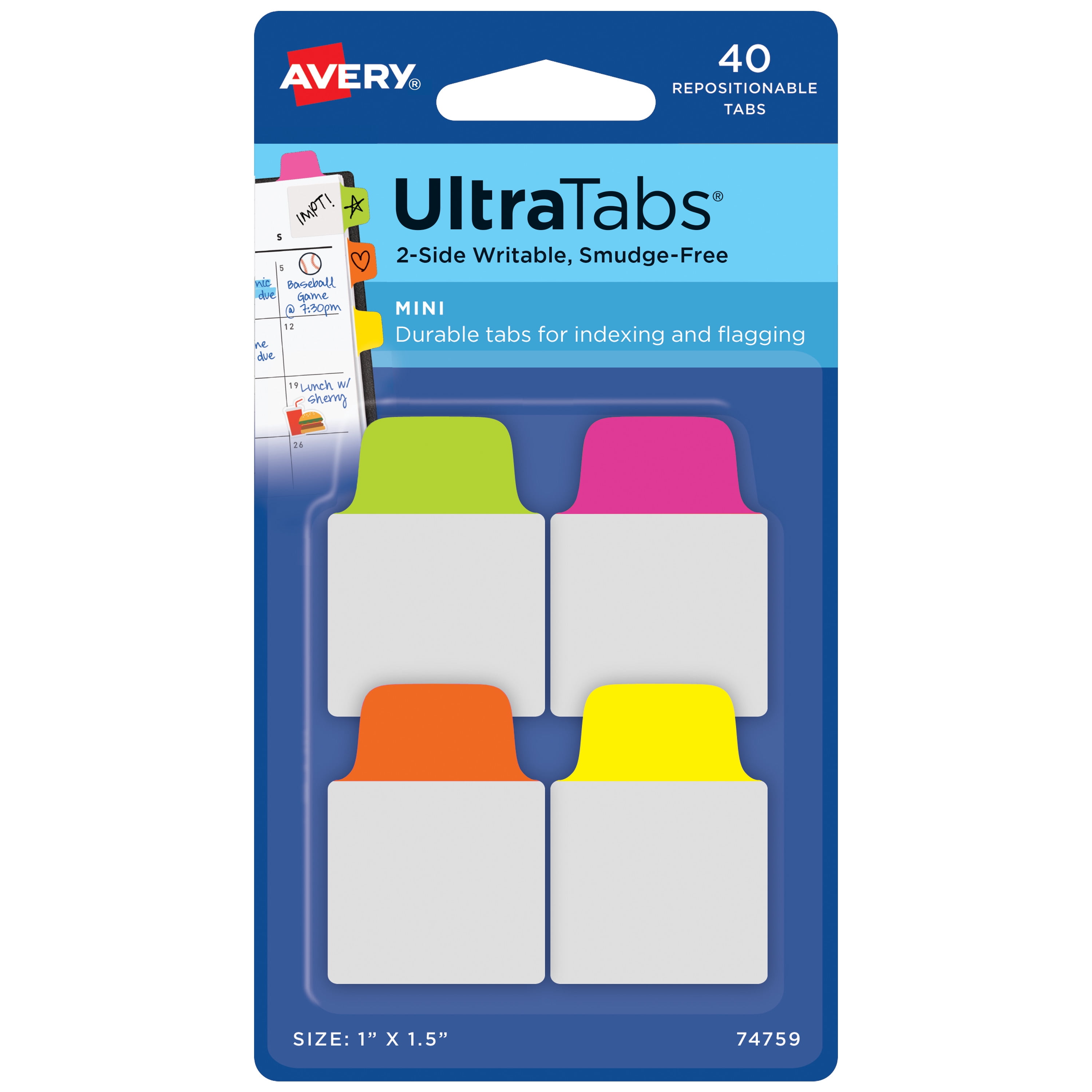 Mini Ultra Tabs, 1" x 1.5", 40 Mini Tabs, Assorted Neon