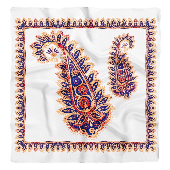 Phagun White Floral & Paisley Pure Silk Printed&nbsp;Scarf&nbsp;Square Dupatta Head Neck Wrap Bandanas For Women