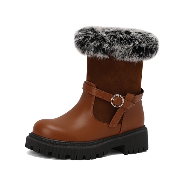 QHFBli Kitten Heel Mid-Calf Boots Women's Lined Mid-Calf Winter Boots Pull On Low Heel Hiking Outdoor Boots Comfortable