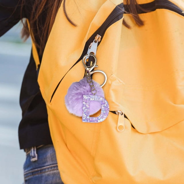 Purple Velvet Letter Pendant Keychain for Backpacks 26 Alphabet Options 1 Piece