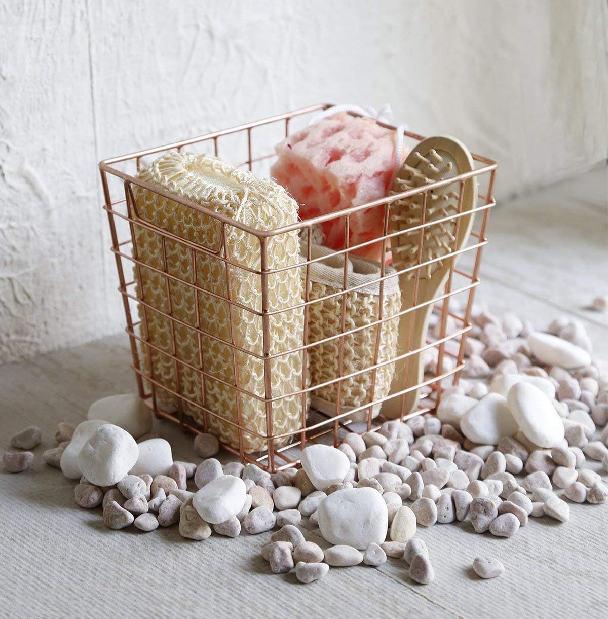 STORE INDYA storeindya Thanksgiving Gifts Wire Basket for Storage Pantry Square Organizer Wire Mesh Baskets Large Organizing Flower Girl Basket Stackable Bins (Copper Cube Collection)