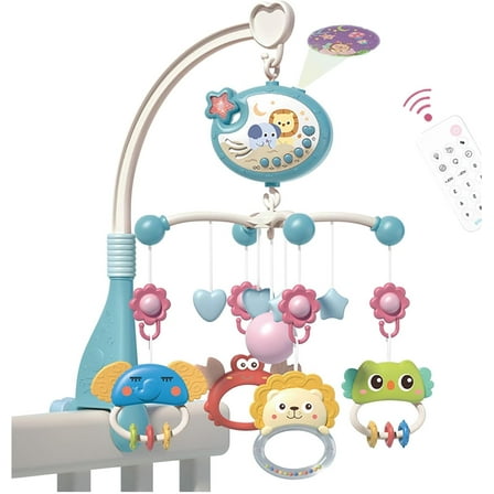 Baby Musical Side Crib Mobile with Lights Projector Hanging Toys Remote Control,Spinning Music Box,Remote Control Music Box Mobile Projector for Newborn Boy Girl Toddles Sleep 0-6 Month (Blue)