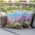 thumbnail image 4 of Spring Flowers Pillow Covers 2 Pack Oil Painting Pink Purple White Lavender Floral Blue Sky Pillowcase Waterproof Outdoor Throw Pillow Cover for Patio Garden Square Cushion 18”x18”, 4 of 9