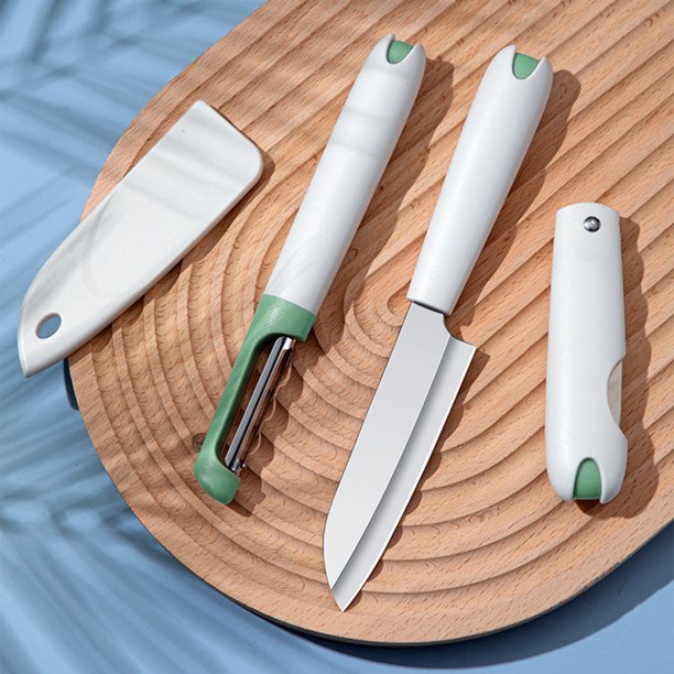 Pelador de cocina | Juego de cuchillos para frutas multiusos | Rascador plegable de acero inoxidable | Empuñadura ergonómica | Herramienta versátil para rebanar y pelar | 3 Piezas Blanco | los