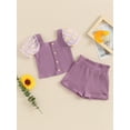 thumbnail image 4 of Musuos Kids Girls Summer Ribbed Outfit 1-5 Years Daisy Print Mesh Short Sleeve T-Shirt and Elastic Shorts Set Cute 2 Piece Clothes, 4 of 10