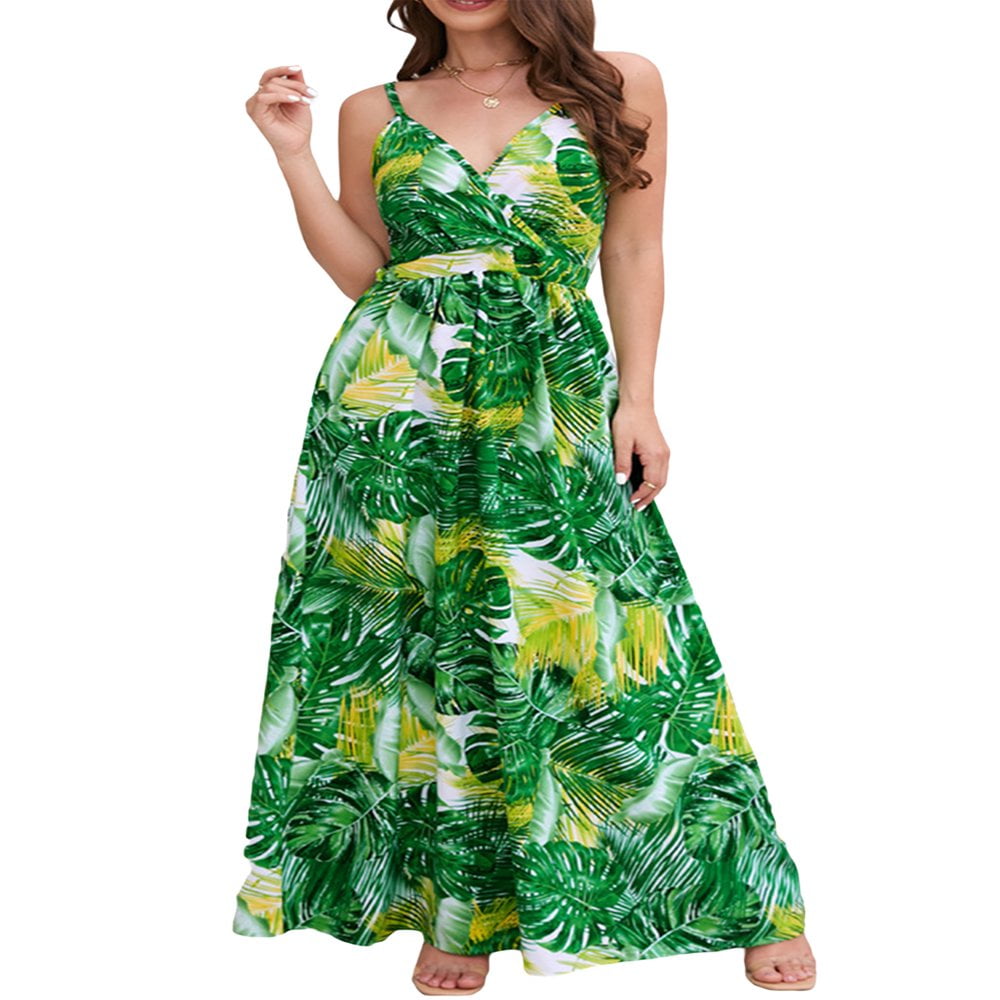 Womens Sleeveless V Neck Spaghetti Strap Beach Boho Tropical