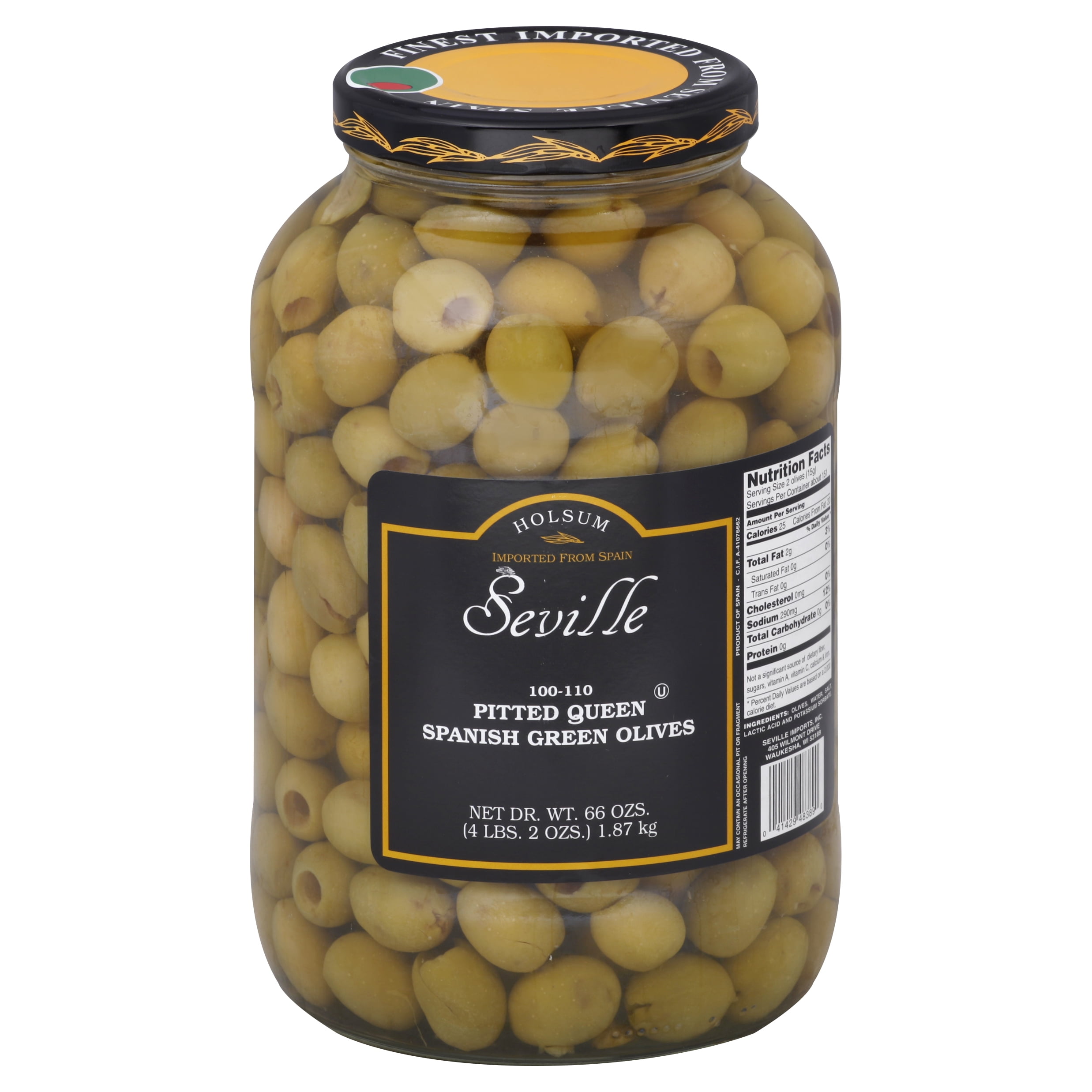 Seville, Pitted Queen Spanish Green Olives, 1 Gallon (4 Count