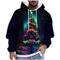 thumbnail image 2 of Sudadera con capucha para hombre, estilo casual, con cuello redondo, estampado de árbol de Navidad, manga larga, blusa de poliéster, 2 of 5