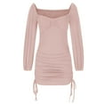 thumbnail image 6 of RYRJJ Women's Lantern Long Sleeve Bodycon Cocktail Dresses Square Neck Drawstring Ruched Evening Club Party Mini Dress(Beige,XL), 6 of 9