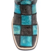 FERRINI Men's Patchwork S-Toe Black/Teal Boots, Size: 9-D (1139350090D)