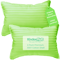 kinder Fluff Kids Pillows (2Pack) 13x18in - Small Pillow for Kids Age 2+, 100% Cotton Sateen Stripes Shell 300T, Down Alternative Fill, Machine Washable - Children & Travel Cushion - Green- S