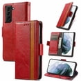 thumbnail image 1 of Case for Samsung Galaxy S21 FE 5G Cover Leather Wallet Folio Case Book Design Flip Magnetic Closure - Red, 1 of 5