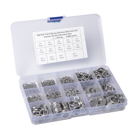 

450Pcs Flat Washer/Spring Washer M3-12M Round Stainless Steel Flat washer M