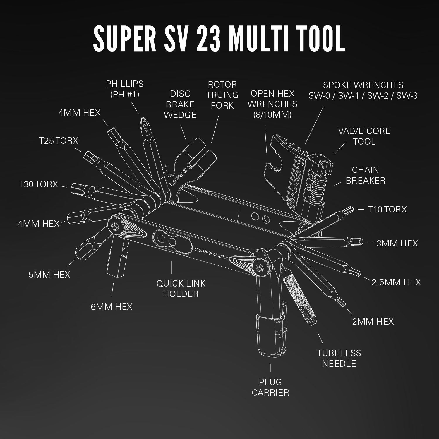 Lezyne Super SV23 Multi-Tools, Number of Tools: 23, Silver