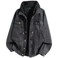 thumbnail image 4 of WRFWUL Mens Hooded Denim Jacket Faux Two Piece Long Sleeve Button Down Jean Coat Washed Trucker Coat, 4 of 4