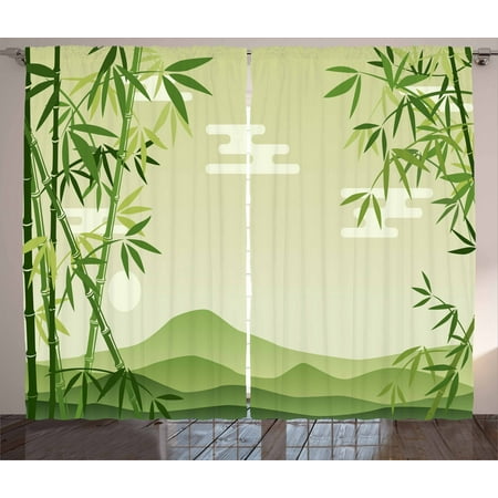 Outdoor Bamboo Curtain Green Leaf Curtains 2 Panels Set, Abstract Bamboo Trees in Japanese Forest Botanical Oriental Outdoors, Window Drapes for Living Room Bedroom, 108W X 96L Inches, Lime Green Pale Green, by Ambesonne ()