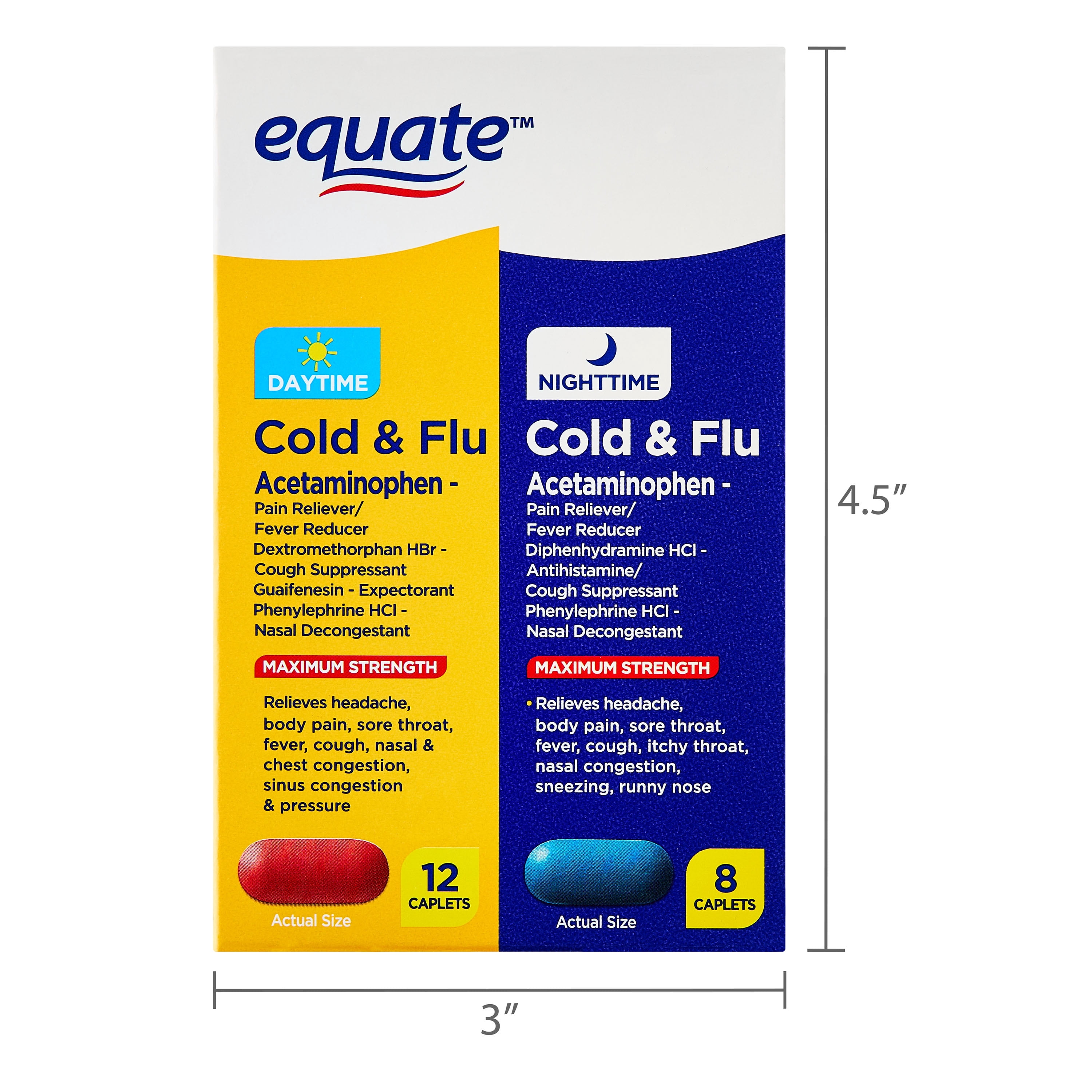 Equate Hormone-Free Acetaminophen, Guaifenesin Cough & Cold Caplet for Pain, Fever, Cough, Congestion Set with 20 Caplets ® Fast-Max®, 325 mg